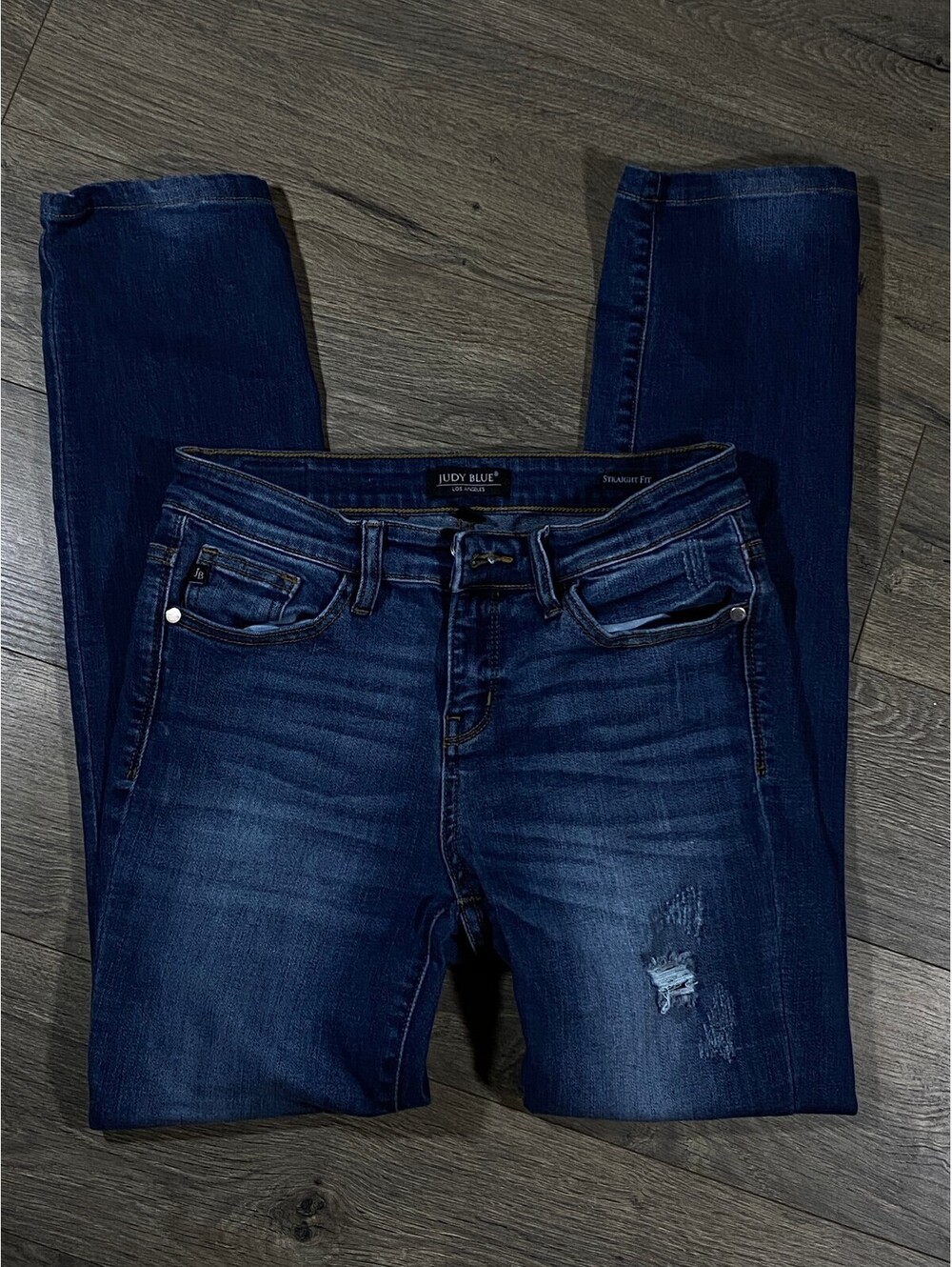 Judy Blue Womens 7/28 Straight Fit Jeans Dark Wash Distressed Stretch JB8277DK